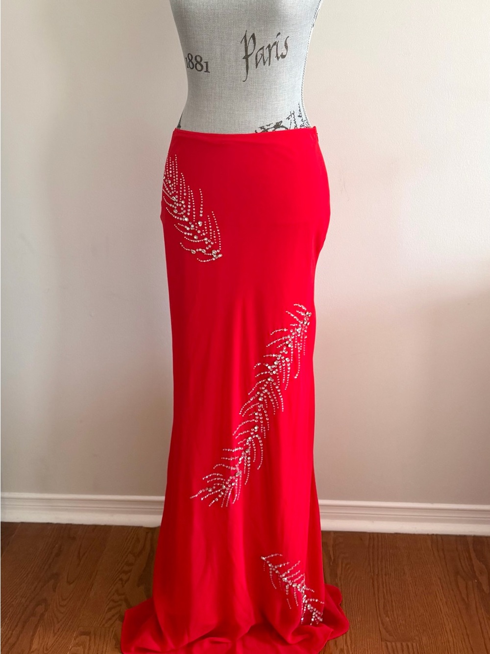 Zara Red Rhinestone Jewel Maxi Skirt – NWT – Size S